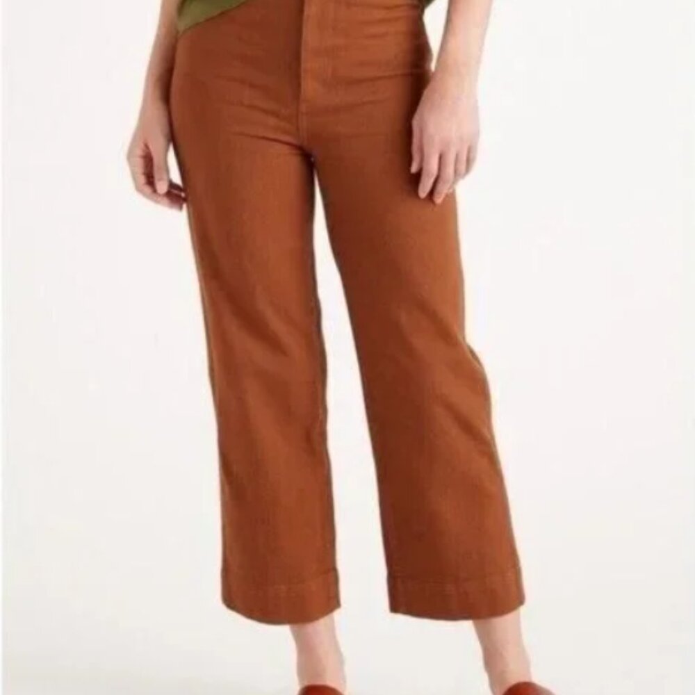 NWT Quince Organic Stretch Cotton Twill Wide-Leg Crop Pant Rust Brown Size 26 - Picture 3 of 8